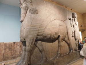 Assyrian guardian statues placed at entrances to temples and palaces